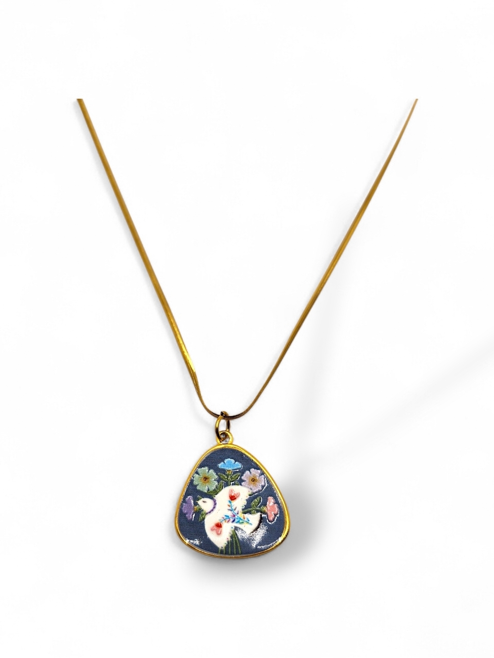 Gold-Tone Floral Enamel Pendant Necklace - Navy